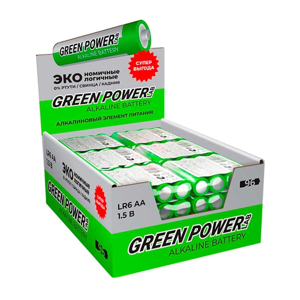 Батарейка POWERLAB GREEN POWERlab LR6 AA БОКС96 Щелочная 1.5V (96/384) 00-00034162