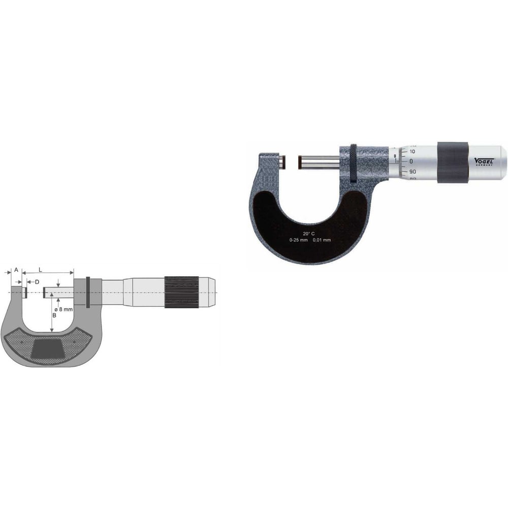 Микрометр Vogel гладкий 125 - 150 х 0.01 шпиндель 8мм, 231335