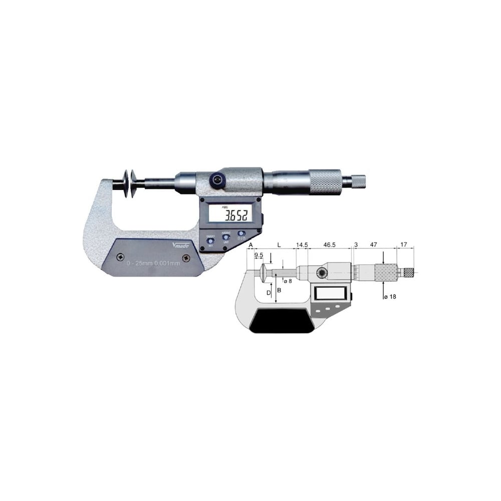 Микрометр Vogel зубомерный 50-75х0,001 цифр.с вых.дан.RS 232 C, пылезащ.IP40 *с калибровкой 231173 К