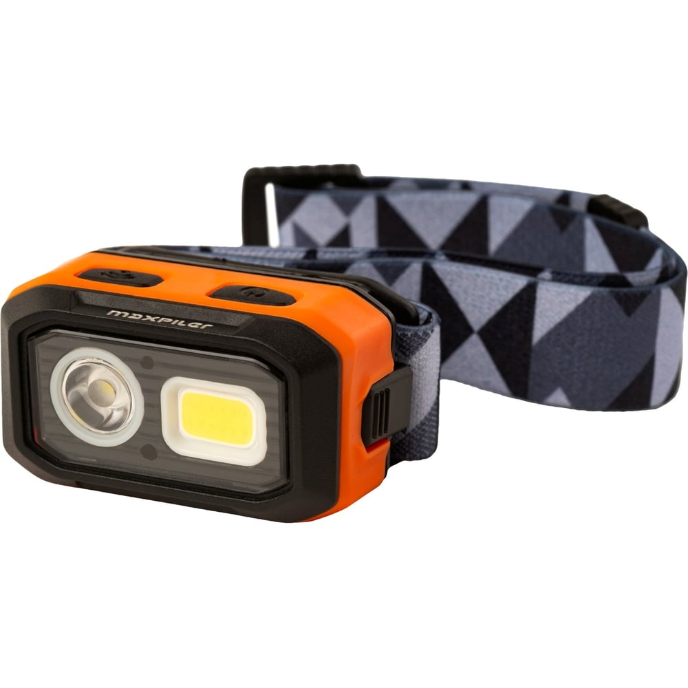 Фонарь MAXPILER налобный аккумуляторный (500-120 Лм, LED SMD+COB, 55*, 4 режима, 1,2-10ч, индикатор заряда), MHF-02