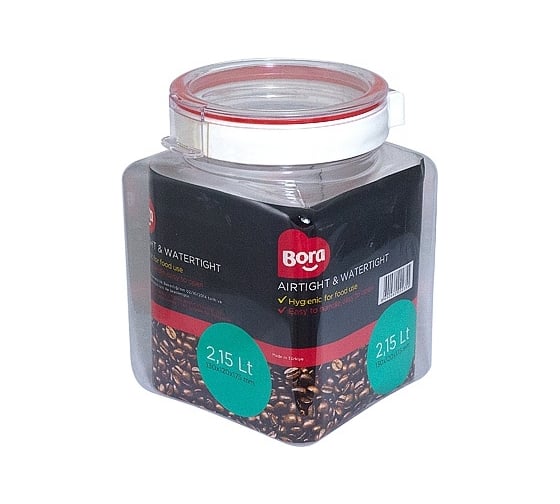 Изображение товара Банка для хранения сыпучих продуктов BORA 2.15 л ДхШхВ 130x120x175 мм с крышкой полоса красная пластик ПЛ-BO2235k