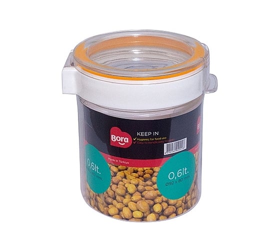 Изображение товара Круглый контейнер BORA 0.6 л Н80хD92 мм полоса оранжевая пластик ПЛ-BO2221o
