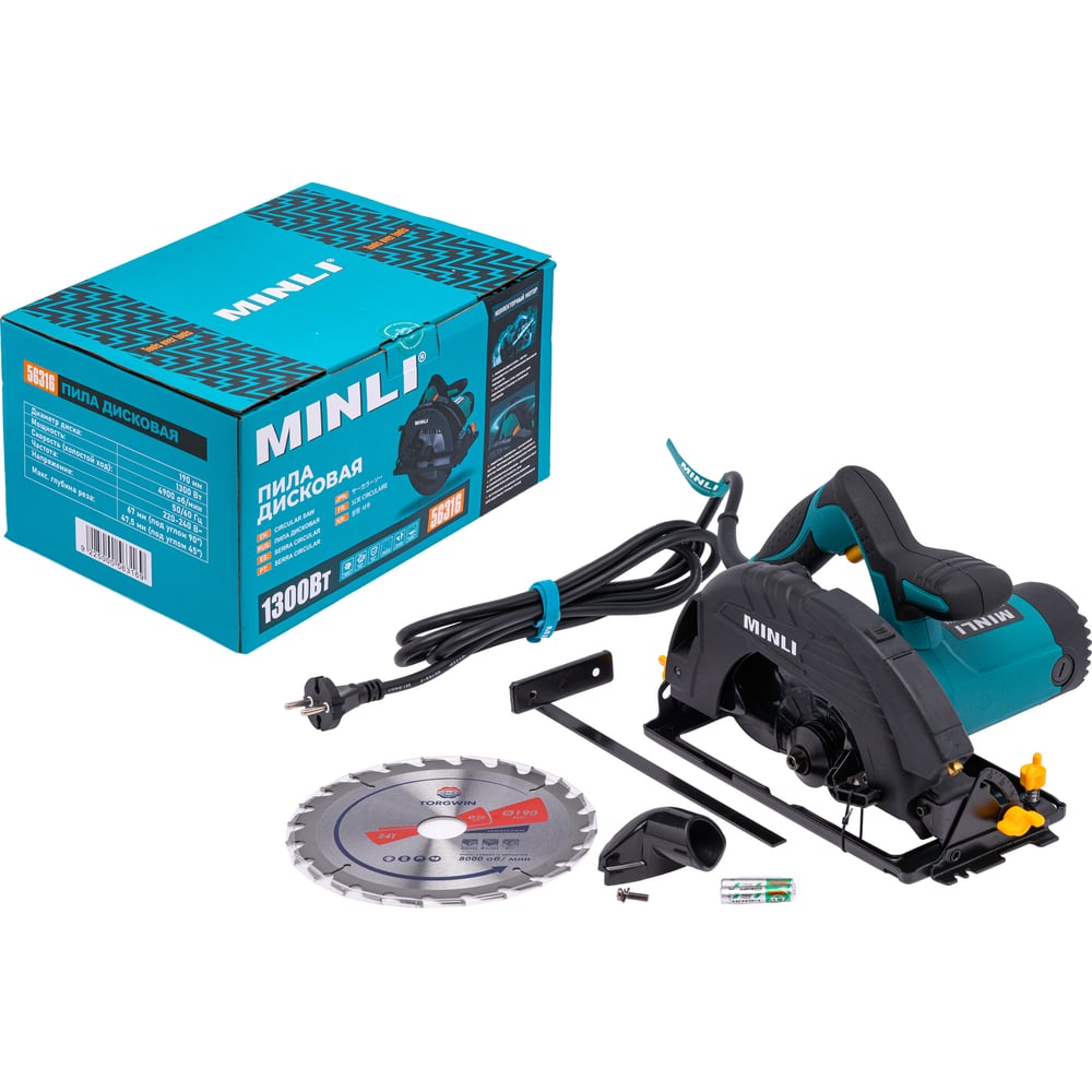 Циркулярная пила MINLI сетевая 190P30 1300Вт кор. / 56316