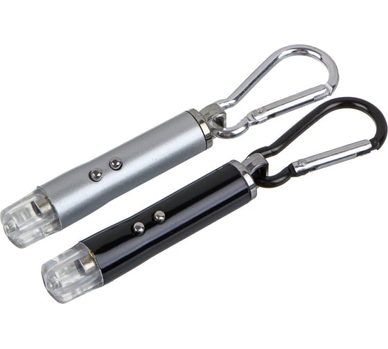 Изображение товара Фонарик-брелок на карабине ЕРМАК 1 LED + УФ + лазер, 3xLR44, алюминий, 6,6х1,2 см 198-072
