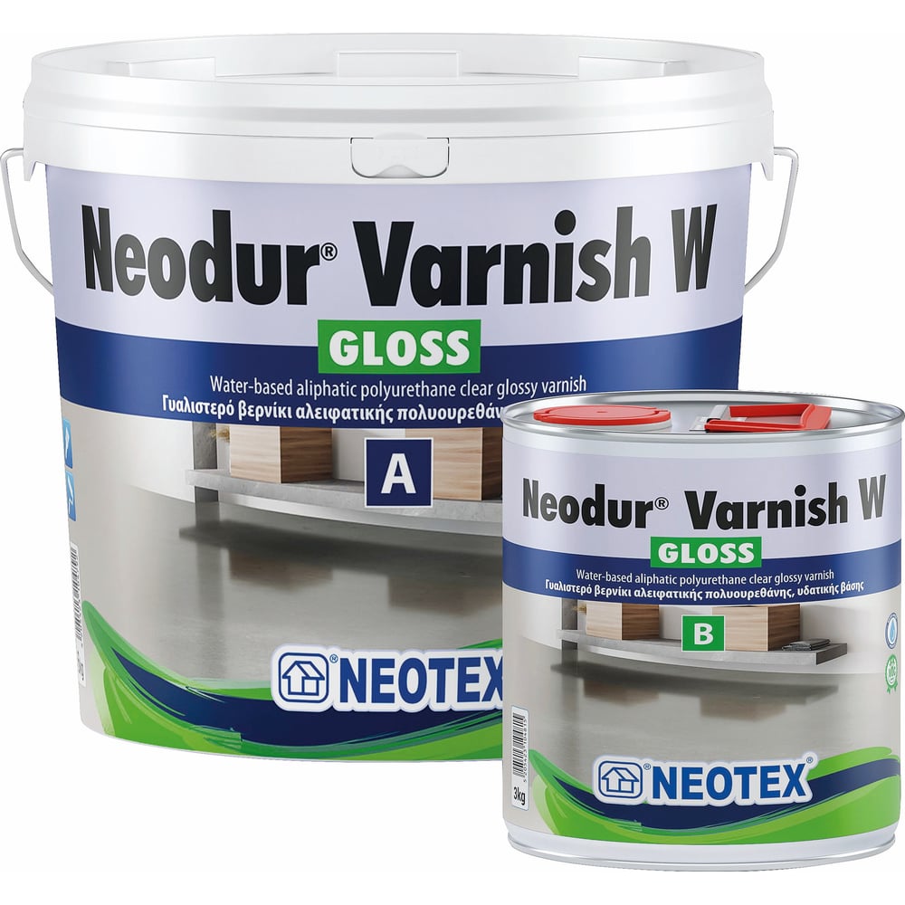 Двухкомпонентный полиуретановый глянцевый лак на водной основе NEOTEX NEODUR VARNISH W GLOSS A+B 3кг 12740200