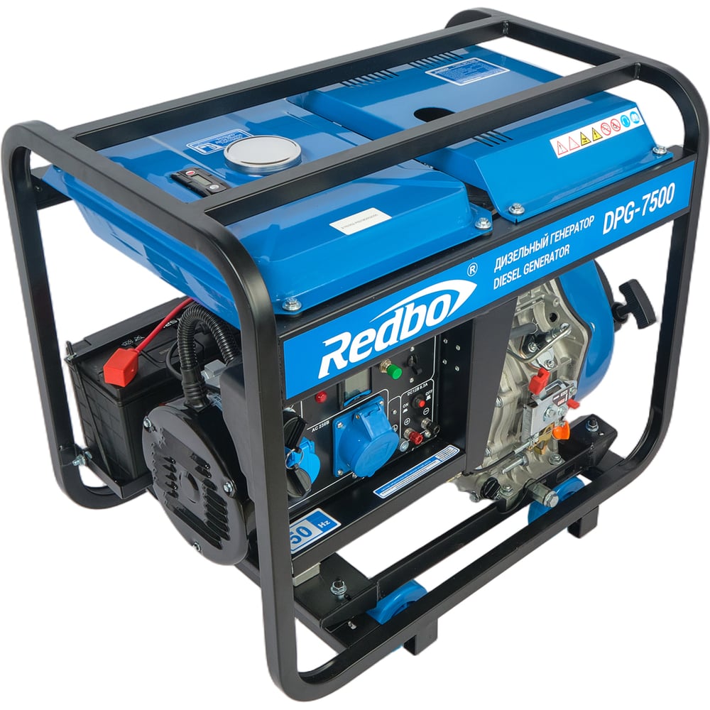 Изображение товара Генератор дизельный Redbo DPG-7500 (532см3, 7.0 кВт./7.5 кВт,ручной/электро стартер, дисплей) 21503 Изображение товара Генератор дизельный Redbo DPG-7500 (532см3, 7.0 кВт./7.5 кВт,ручной/электро стартер, дисплей) 21503