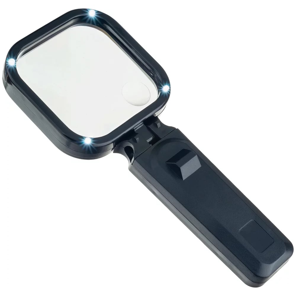 Увеличительное стекло (Лупа) Perfeo PF-ZM8080чёрный, бифокальная 3х,6х, 80х80 мм, подсветка, пластиr 30017458