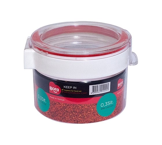Изображение товара Круглый контейнер BORA 0.35 л Н40хD92 мм полоса красная пластик ПЛ-BO2220k