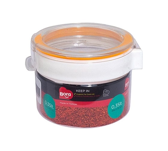 Изображение товара Круглый контейнер BORA 0.35 л Н40хD92 мм полоса оранжевая пластик ПЛ-BO2220o