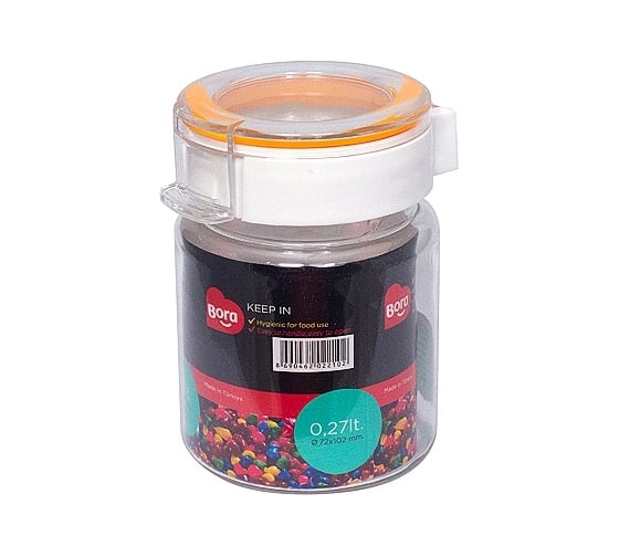 Изображение товара Круглый контейнер BORA 0.27 л Н102хD72 мм полоса оранжевая пластик ПЛ-BO2210o