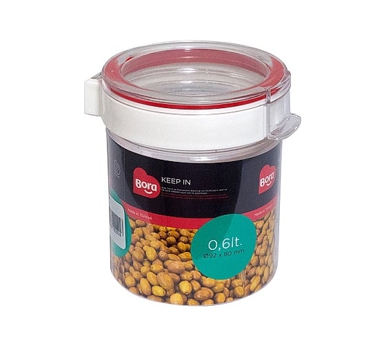 Изображение товара Круглый контейнер BORA 0.6 л Н80хD92 мм полоса красная пластик ПЛ-BO2221k