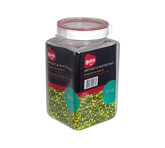 Изображение товара Банка для хранения сыпучих продуктов BORA 3.1 л ДхШхВ 130x120x235 мм с крышкой полоса красная пластик ПЛ-BO2236k