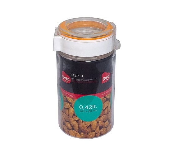 Изображение товара Круглый контейнер BORA 0.42 л Н138хD72 мм полоса оранжевая пластик ПЛ-BO2212o