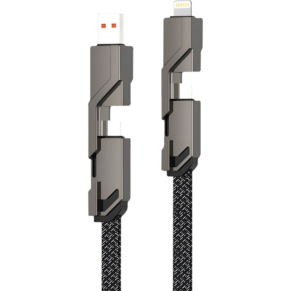 Кабель REXANT 4в1 USB-А – Type-C, Lightning – Type-C, 60Вт, 1м, в черной оплетке 18-1128