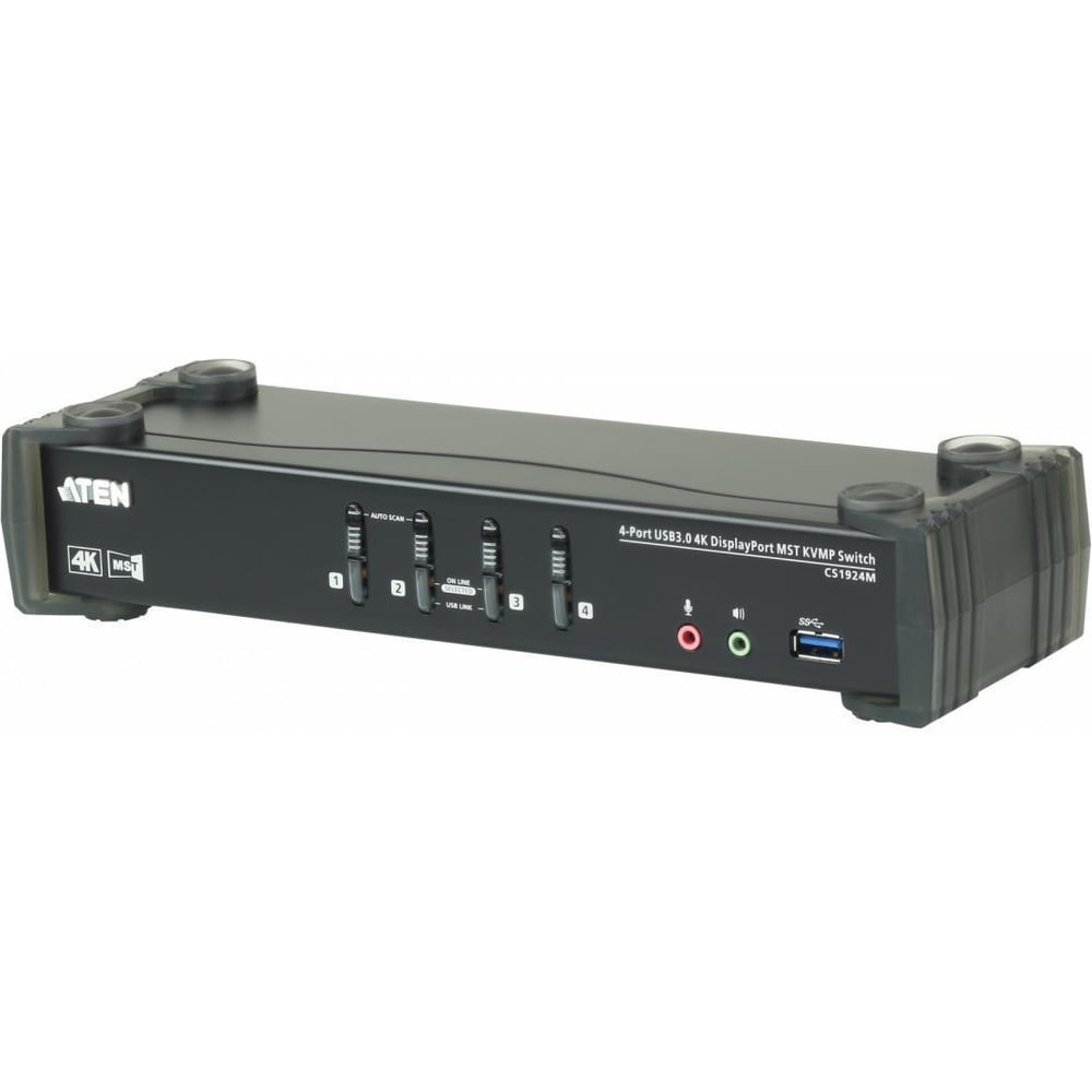 Переключатель KVM ATEN 4-портовый, USB 3.0, DisplayPort, с поддержкой 4K и MST, кабели в комплекте CS1924M-AT-G