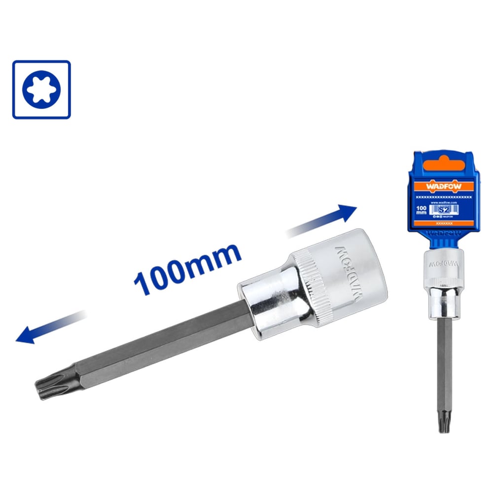 Изображение товара Насадка бита торцевая 100 мм 1/2 TORX T55 10/80 WadFow WSC5218 Изображение товара Насадка бита торцевая 100 мм 1/2 TORX T55 10/80 WadFow WSC5218