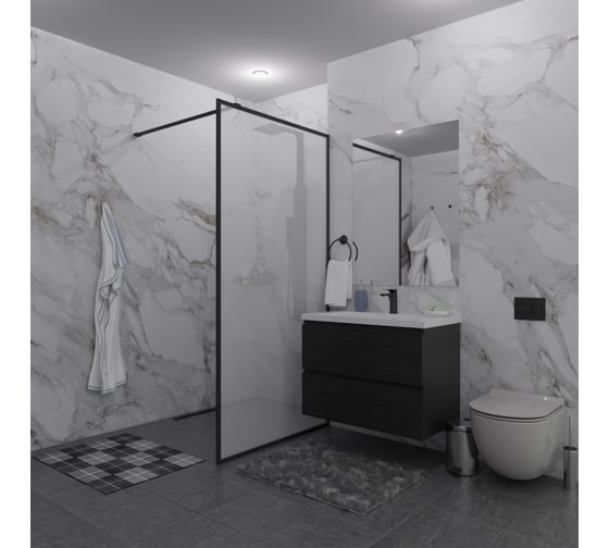 Изображение товара Душевая перегородка GuteWetter SHOWER GLASS GK-24-10мм 75x200 см, цвет фурнитуры черный матовый, цвет стекла матовый, стекло закаленное 10 мм 4698033172847