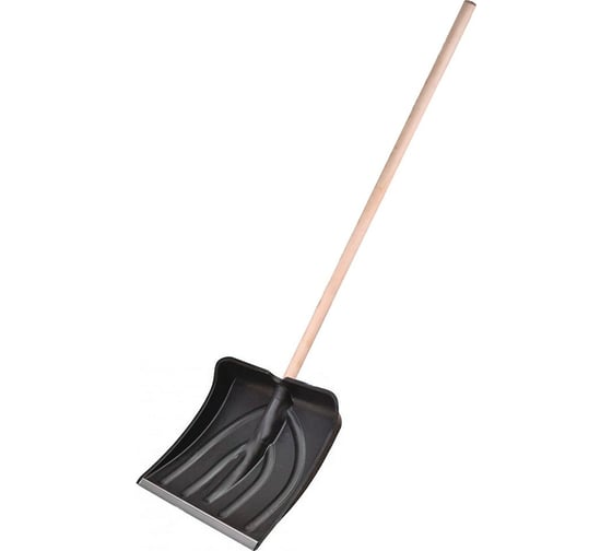 Изображение товара Лопата РемоКолор снегоуборочная, пластиковая, с алюминиевой планкой, деревянный черенок, 350x350мм 69-0-446