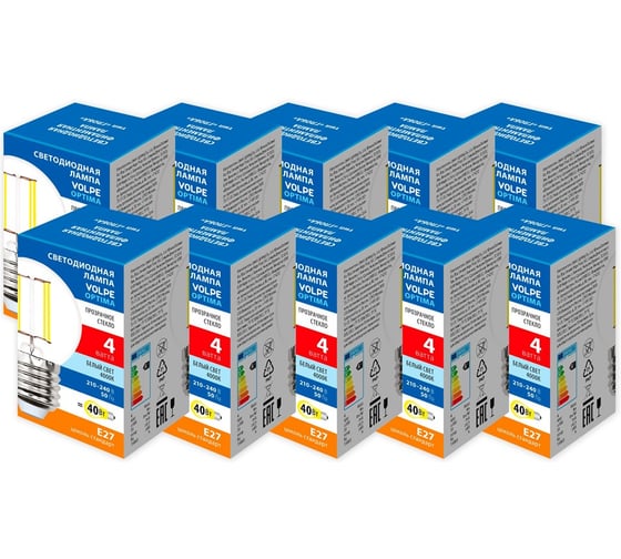 Изображение товара Светодиодная лампа Volpe LED-G45-4W/4000K/E27/CL/SLF SET10 UL-00013908