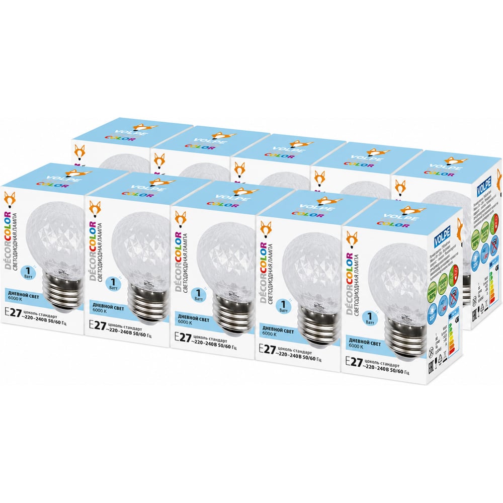Светодиодная лампа Volpe LED-D45-1W/6000K/E27/CL/C PINEAPPLE SET10 UL-00014266