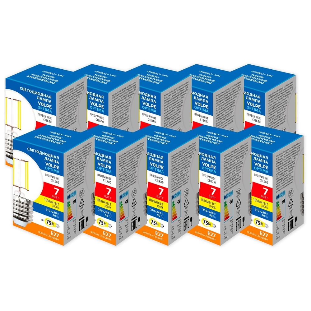 Светодиодная лампа Volpe LED-G45-7W/3000K/E27/CL/SLF SET10 UL-00013921