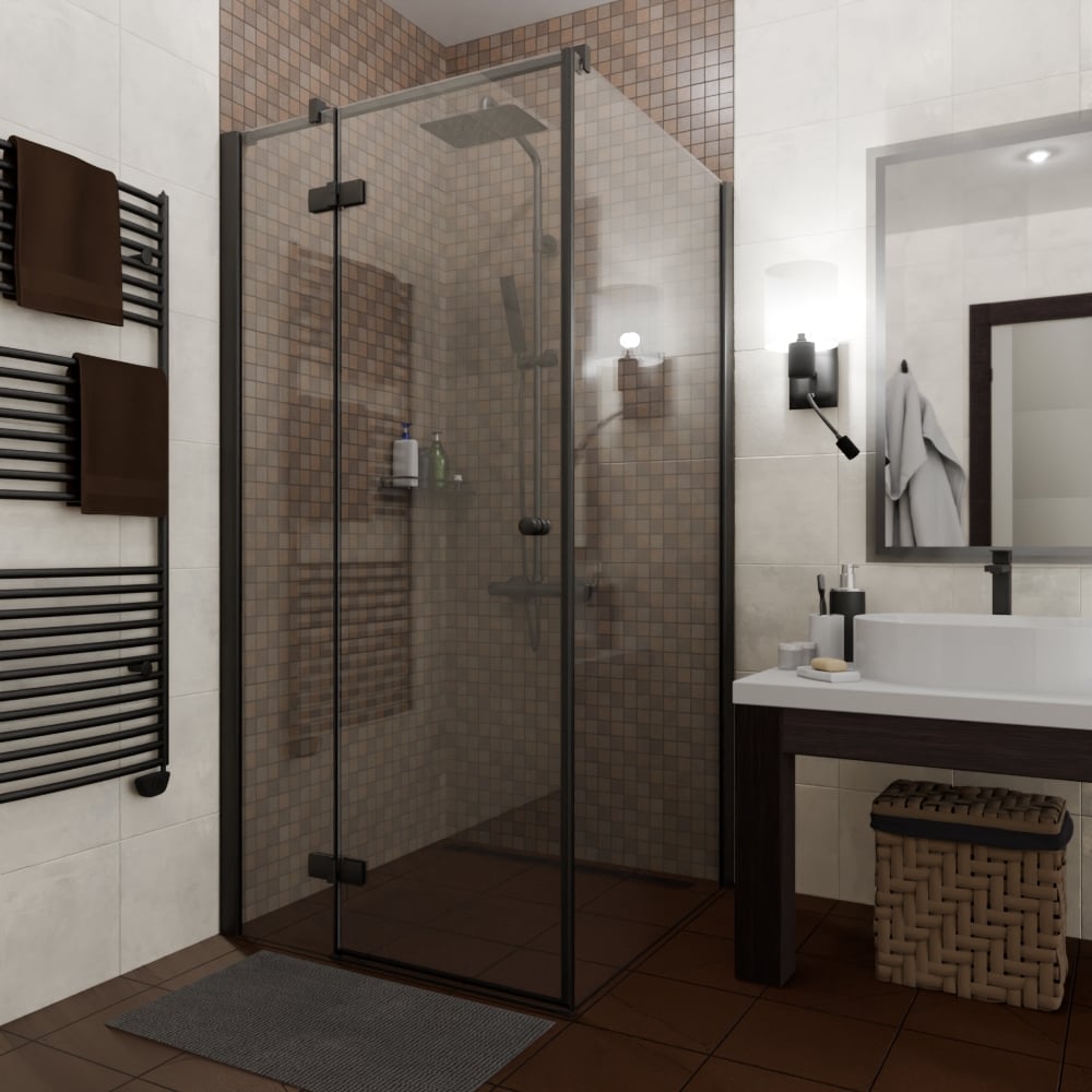Душевой уголок GuteWetter Q35 80x100x200 см, цвет фурнитуры черный матовый, цвет стекла бесцветный, стекло закаленное 8 мм, открывание двери правое 4698033175565