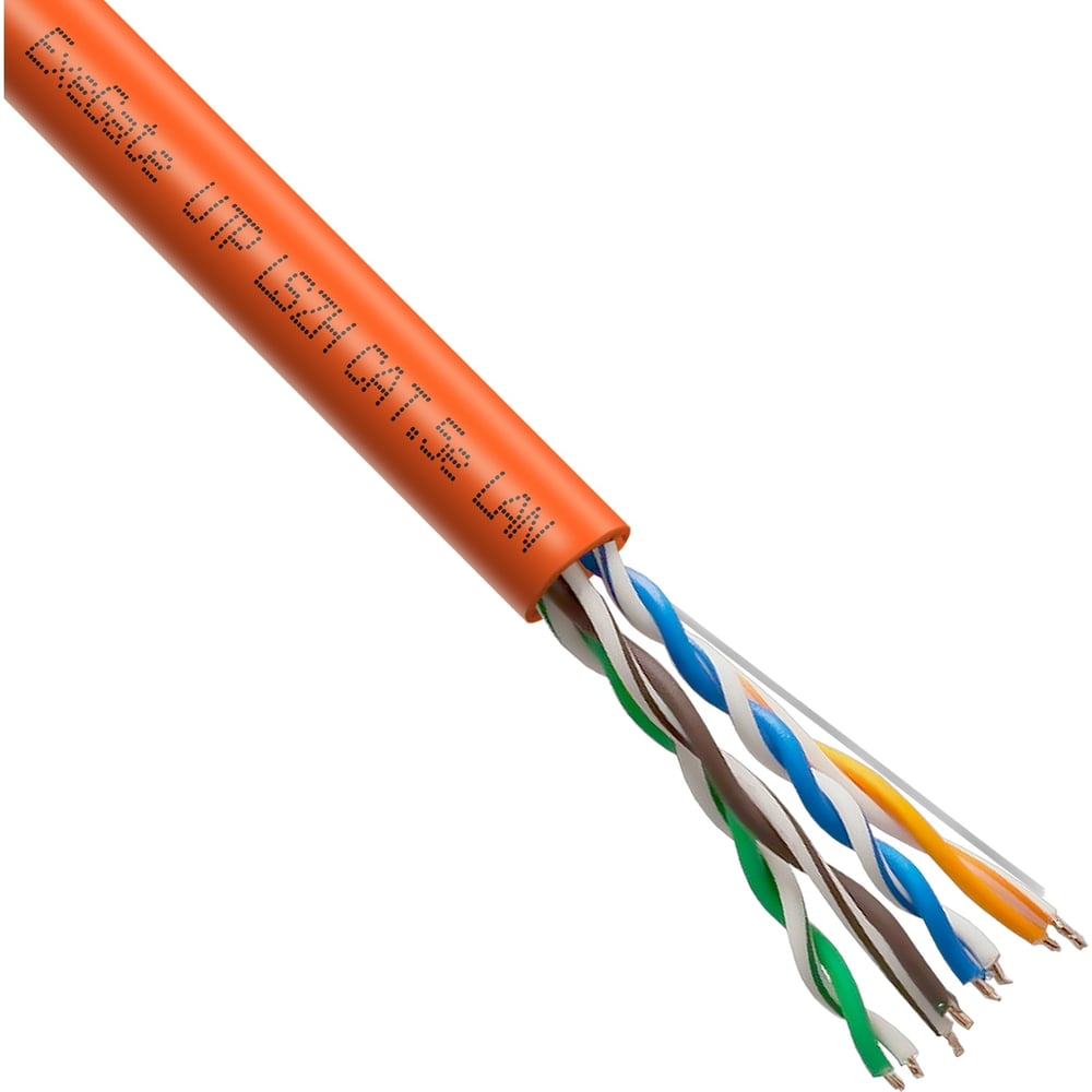 Кабель ExeGate UTP4-C5e-CU-S24-IN-LSZH-OR-305-FLUKE UTP 4 пары кат.5e медь, 0.52мм 24AWG, FLUKE test pass, LSZH, 305м, оранжевый 301078