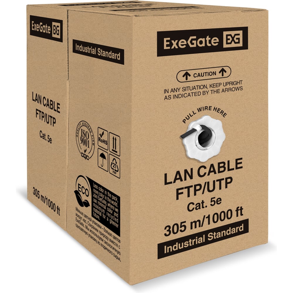 Изображение товара Кабель Special UTP4-C5e-CCA-S24-OUT-PE-BK-305 UTP 4 пары кат.5e CCA, 0.48мм 24AWG, внешн., без троса, 305м, черн., PE ExeGate 301082 Изображение товара Кабель Special UTP4-C5e-CCA-S24-OUT-PE-BK-305 UTP 4 пары кат.5e CCA, 0.48мм 24AWG, внешн., без троса, 305м, черн., PE ExeGate 301082