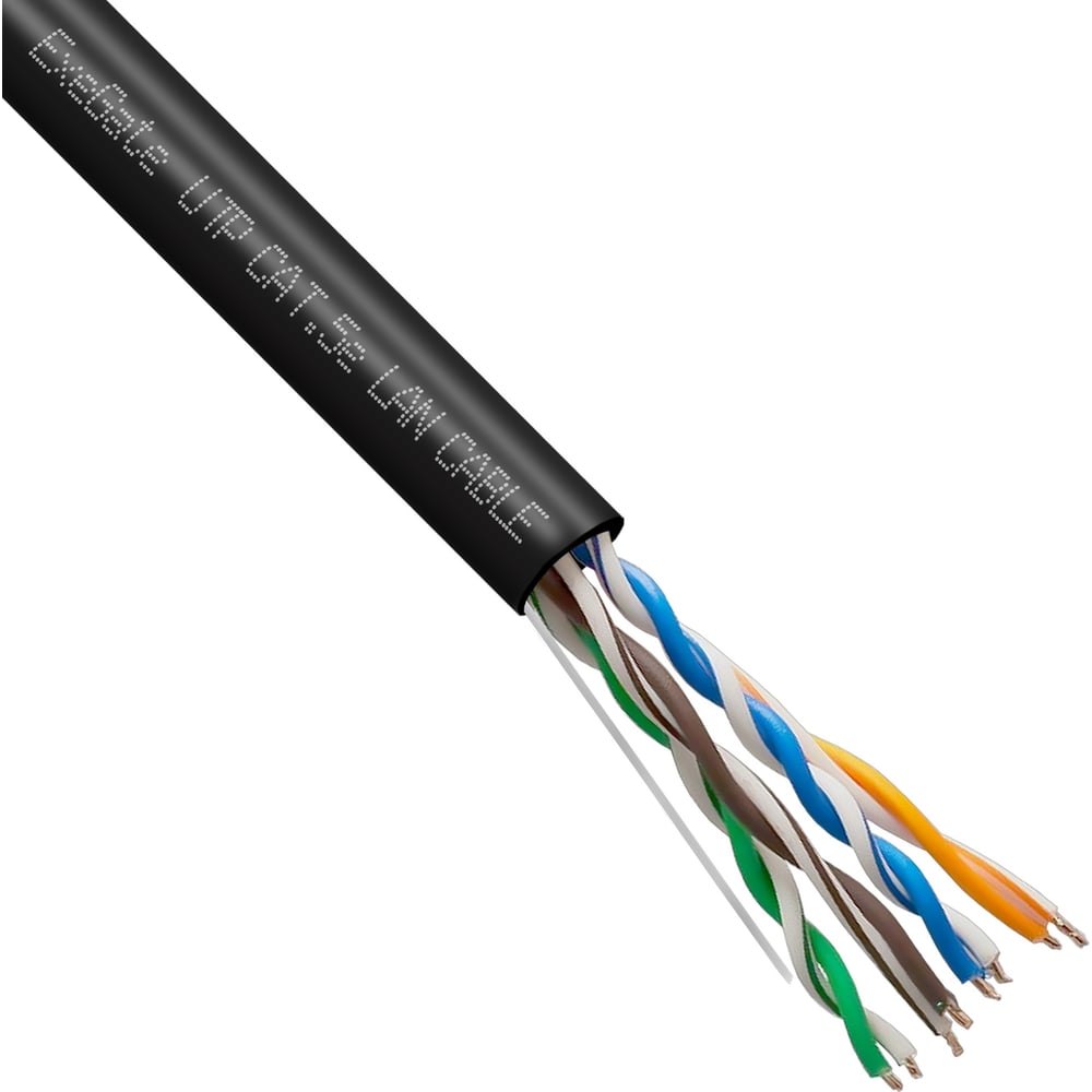 Кабель ExeGate Special UTP4-C5e-CU-S24-OUT-PE-BK-305-FLUKE UTP 4 пары кат.5e медь, 0.48мм 24AWG, FLUKE test pass, внешний, без троса, 305м, черный, PE 301076
