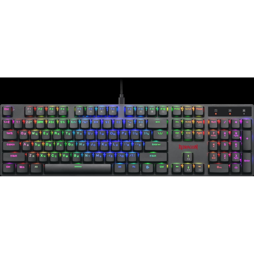 Изображение товара Механическая клавиатура Redragon Apas RU, RGB, черная, тонкая, 104кн 78118 Изображение товара Механическая клавиатура Redragon Apas RU, RGB, черная, тонкая, 104кн 78118