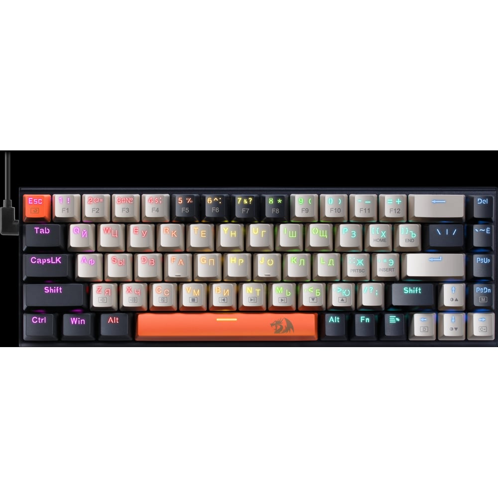Изображение товара Механическая клавиатура Redragon Ryze RU, RGB, черно-серо-оранжевый, проводная, 68 кнопок 71342