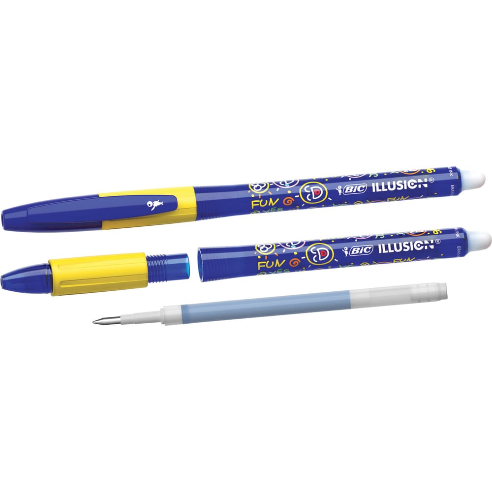 Ручка стираемая гелевая с грипом BIC Gelocity Illusion, синяя, корпус синий, линия 0,3 мм, 516518, 144418