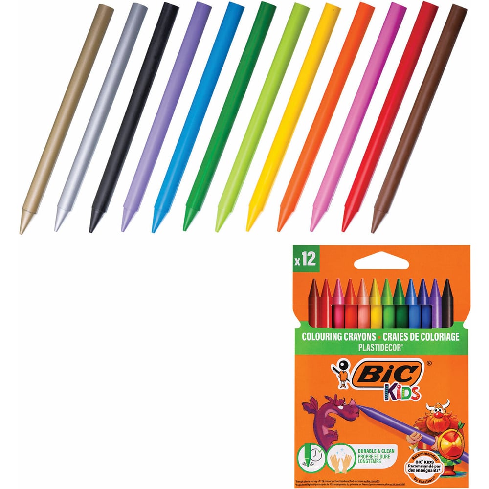 Мелки пластиковые BIC Plastidecor, 12 цв., ультрапрочные, круглые, картон.PK, подвес, 9457 222900