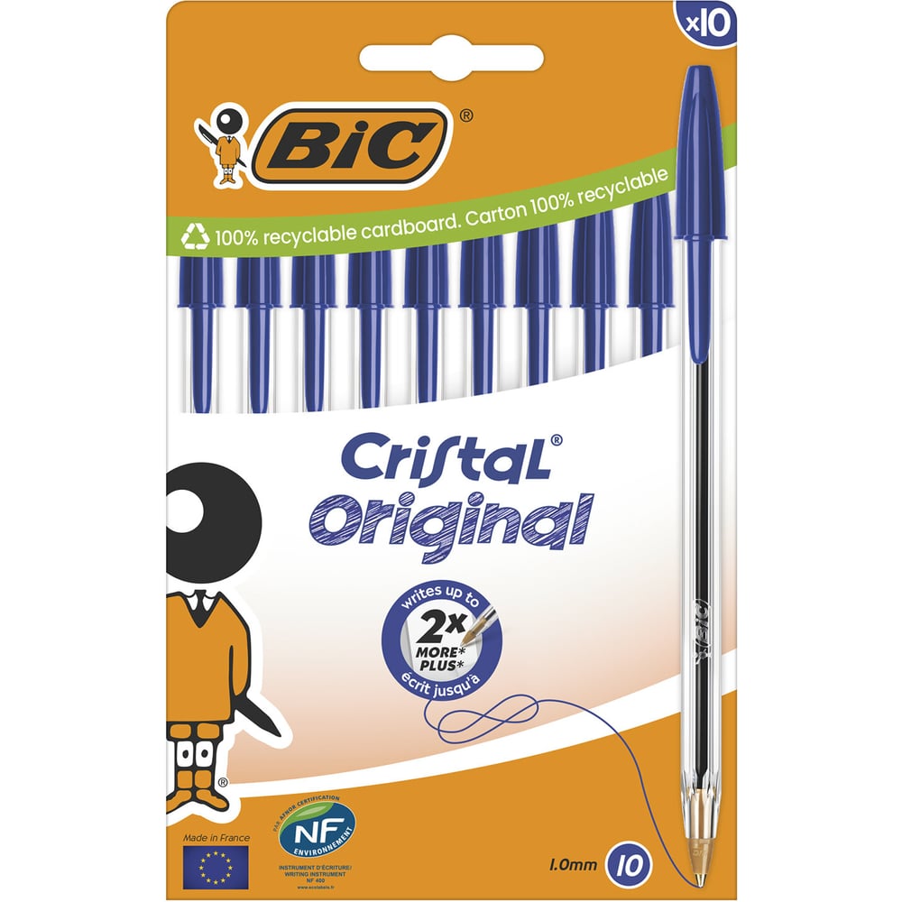 Изображение товара Ручки шариковые BIC Cristal Original, набор 10 шт., синие, узел 1 мм, линия 0,32 мм, пакет, 830863, 143972 Изображение товара Ручки шариковые BIC Cristal Original, набор 10 шт., синие, узел 1 мм, линия 0,32 мм, пакет, 830863, 143972