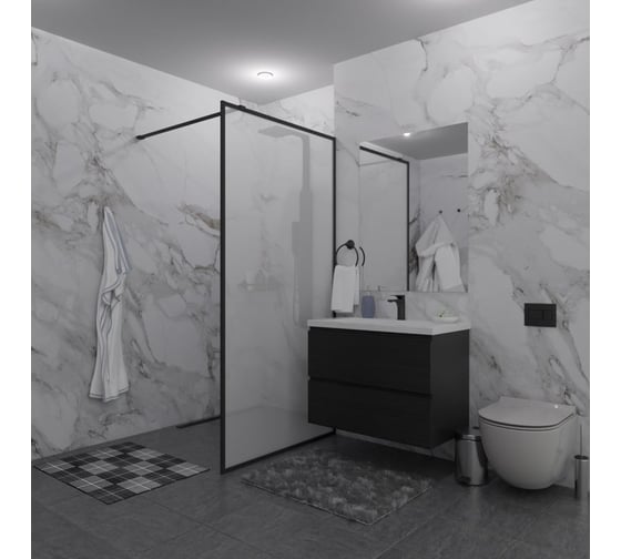 Изображение товара Душевая перегородка GuteWetter SHOWER GLASS GK-24-8мм 100x200 см, цвет фурнитуры черный матовый, цвет стекла матовый, стекло закаленное 8 мм 4698033174049