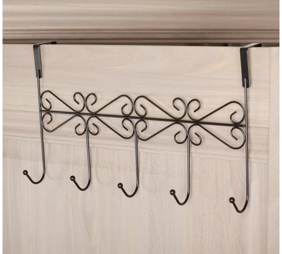 Изображение товара Наддверная вешалка Доляна Вензель 5 крючков, 38х22,5х10 см, цвет черный 2998539