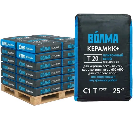 Изображение товара Клей для плитки Волма, керамогранита и камня Керамик+ С1 Т 25 кг (168шт) 30001646