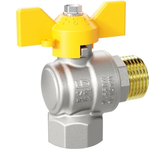 Изображение товара Кран шаровой латунный угловой LD Pride 47.25.В-Н.У.Б GAS Ду 25 Ру 40 бабочка с биркой LD 47.254.25