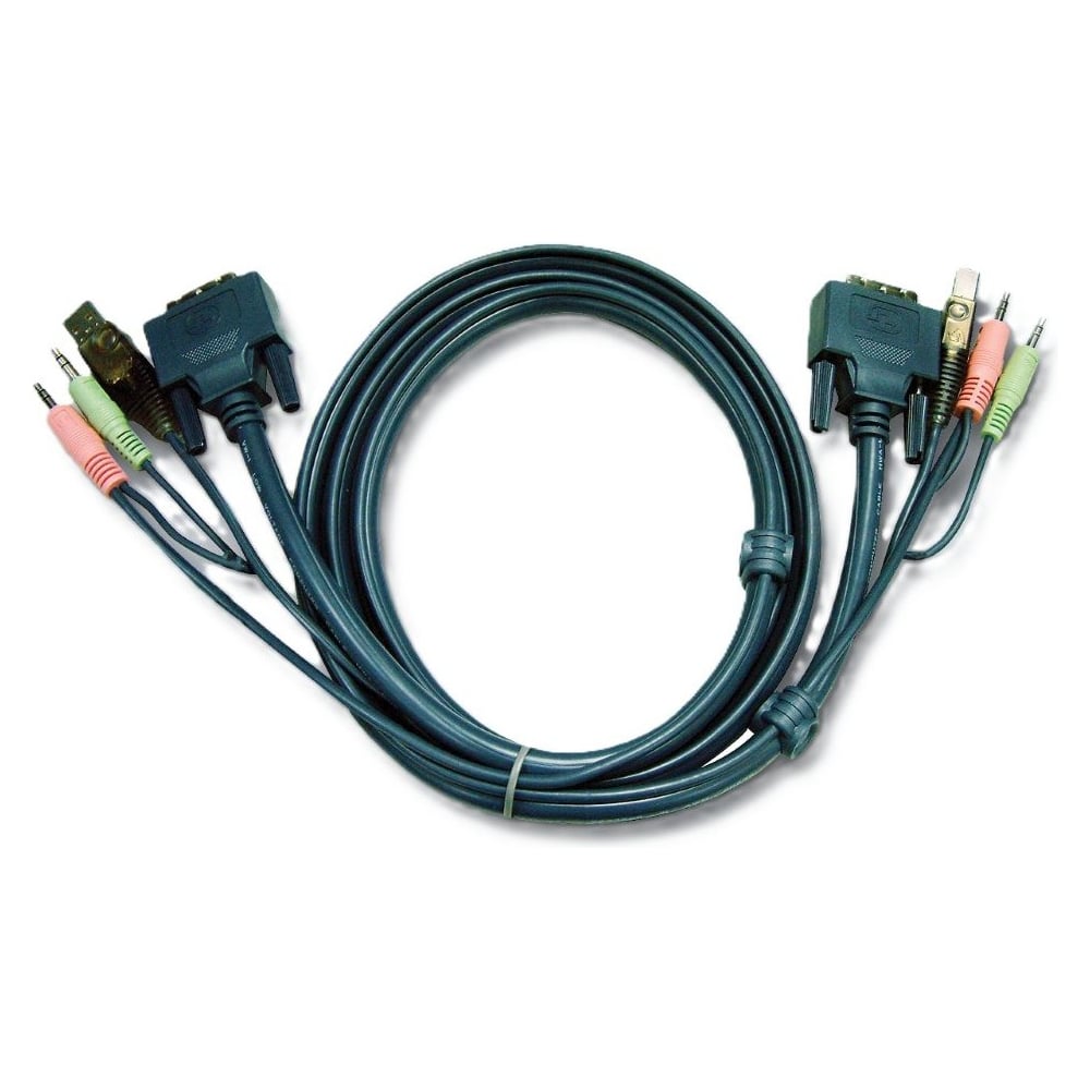 Кабель ATEN монитор + клавиатура + мышь USB+аудио, DVI-D Digital+USB A-Тип+2xRCA= DVI-D Digital+USB B-Тип+2xRCA, Male-Male, опрессованный, 1.8 м, черный 2L-7D02U