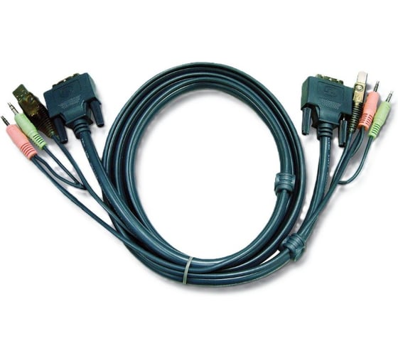 Изображение товара Кабель ATEN монитор + клавиатура + мышь USB+аудио, DVI-D Digital+USB A-Тип+2xRCA= DVI-D Digital+USB B-Тип+2xRCA, Male-Male, опрессованный, 1.8 м, черный 2L-7D02U