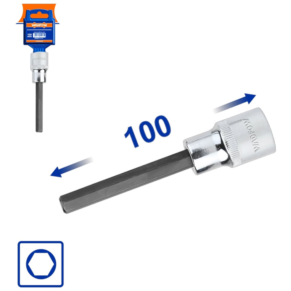 Насадка бита торцевая 100 мм 1/2 HEX 12 мм 10/80 WadFow WSC5207