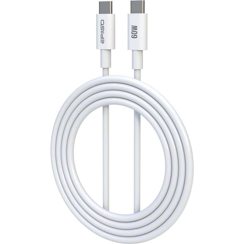 Кабель EPILSO, USB-C вилка - USB-C вилка, 1 м, 60Вт, белый EPD-C1000