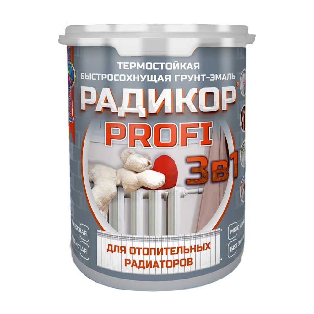 Изображение товара Радикор Красковия PROFI «3 в 1» RAL 9003 1кг (термостойкая грунт-эмаль без запаха для радиаторов и батарей) ER-00006162