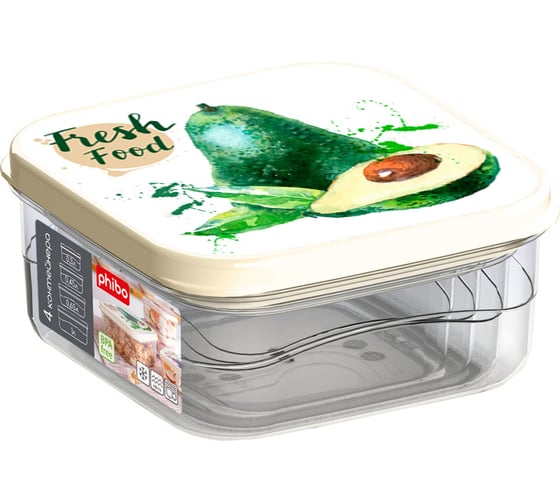 Изображение товара Комлект контейнеров для продуктов с декором Phibo 4 шт., 0,3л + 0,45л + 0,65л + 1л, Светло-серый 433264030