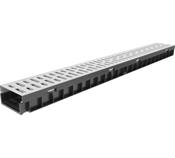 Изображение товара Водоотводный пластиковый лоток Gidrolica 1000x115x58 мм с решеткой стальной оцинкованной 080096