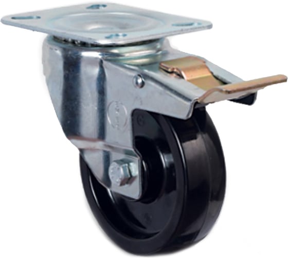 Изображение товара Колесо термостойкое фенольное поворотное с тормозом 80 мм MFK-TORG EM01-BKB-80-F