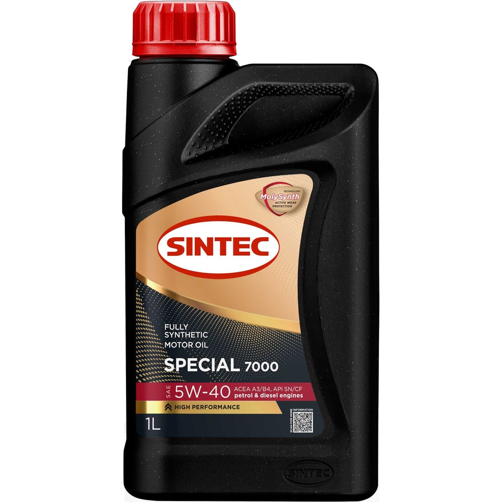 Масло моторное синтетическое Sintec Special 7000 SAE 5W-40, ACEA A3/B4, API SN/CF, 1 л 105812