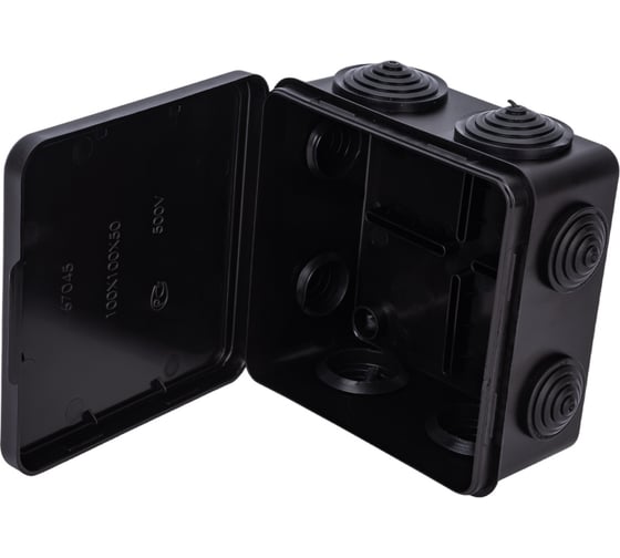 Изображение товара Распределительная коробка Рувинил ОП 100х100х50мм откидная крышка УХЛ1 IP54 черный 67045Ч