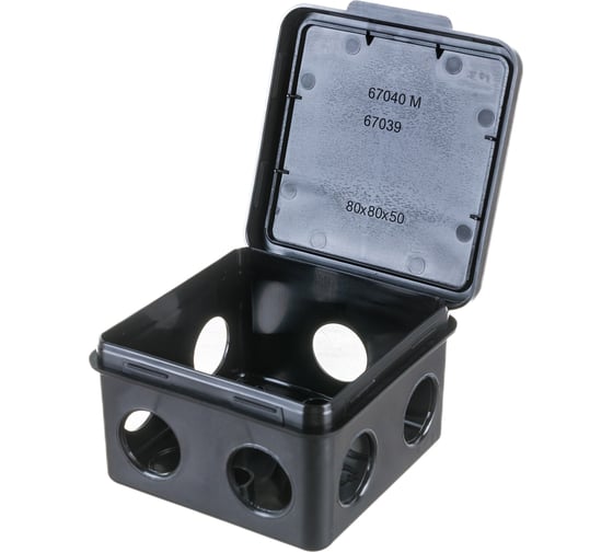 Изображение товара Распределительная коробка Рувинил ОП 80х80х50мм откидная крышка УХЛ1 IP54 черный 67040МЧ