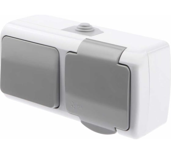 Изображение товара Блок розетка с выключателем Intro Atlantic 5-701-03 открытой установки IP54 серый Б0050947